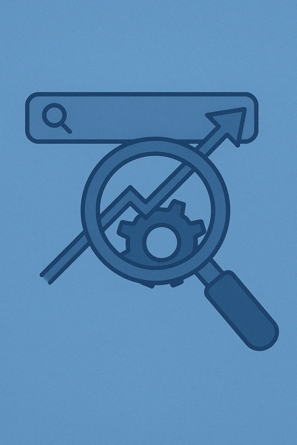 Ilustración de una lupa y un engranaje con una flecha.