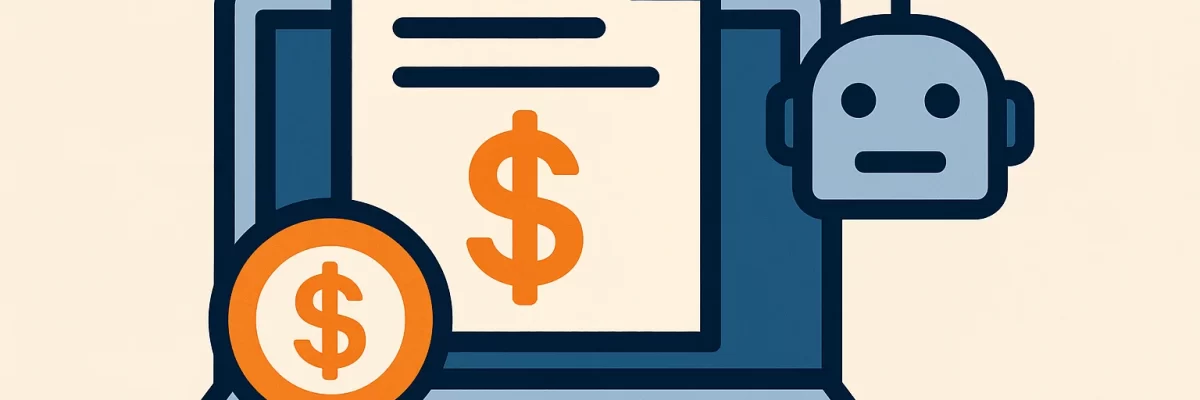 Robot bot pagando a un sitio web protegido por un paywall digital.